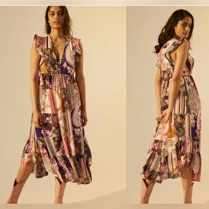 By Anthropologie Ruffled Patchwork Midi Dress